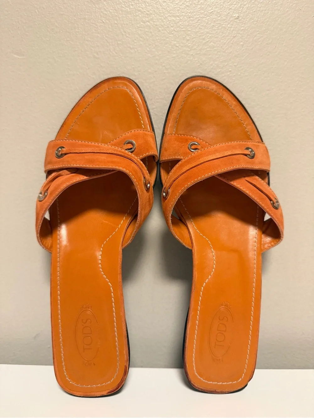 TOD's Orange Leather Sandals Slip On Made In Italy Women’s US 9.5 UK 6.5 EU 39.5